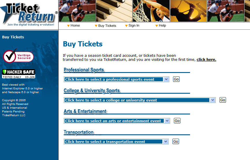 Accessing the TicketReturn Ticketing  Site