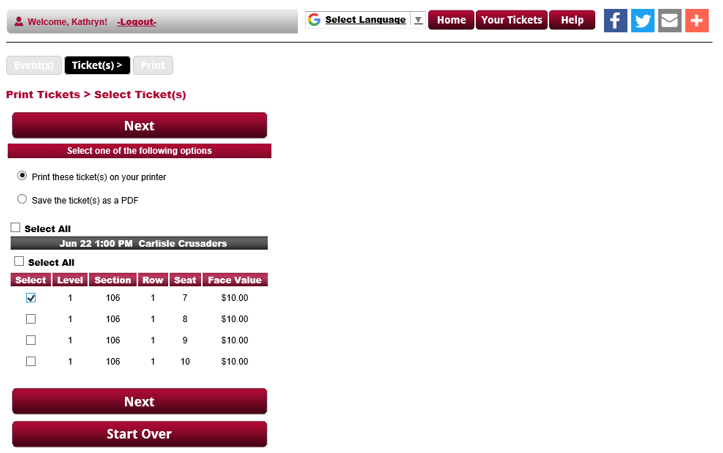 printing tickets