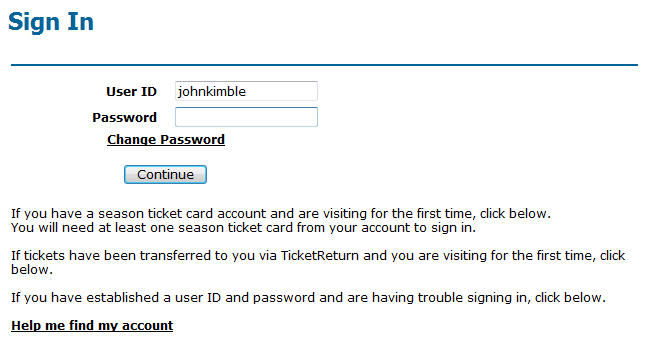Signing In to TicketReturn